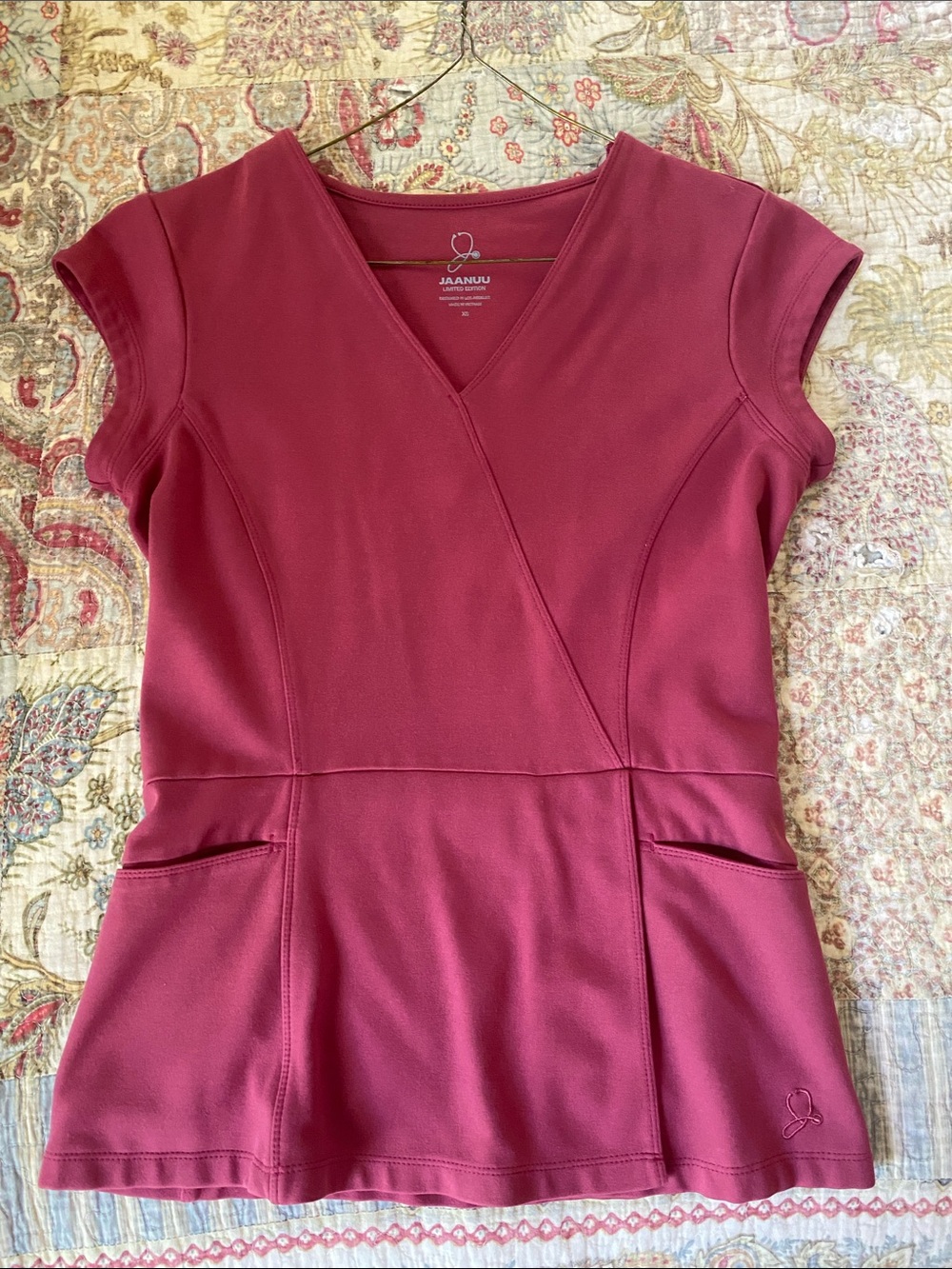 Jaanuu Berry Wrap-Style Scrub Top
